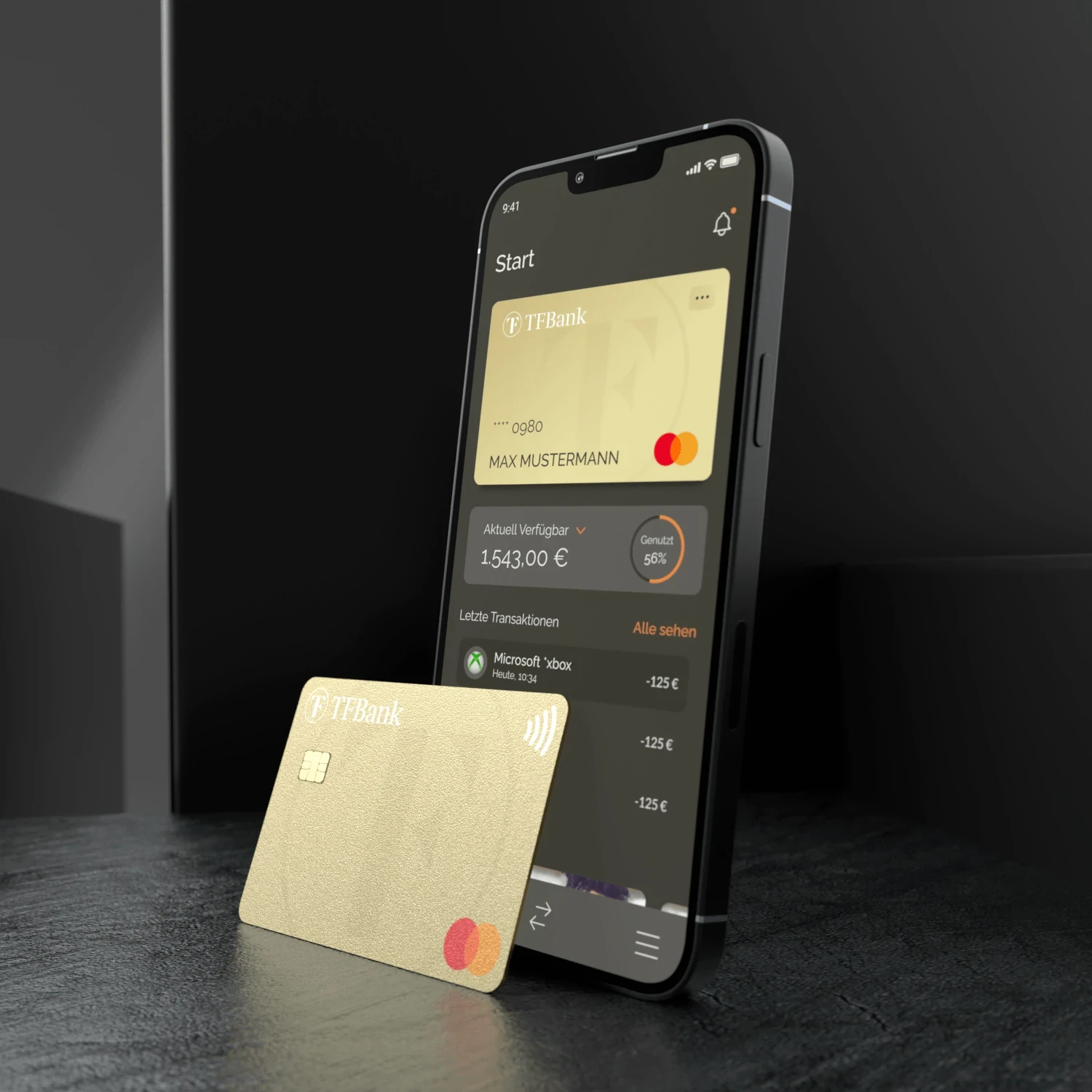 Teléfono y tarjeta apoyados